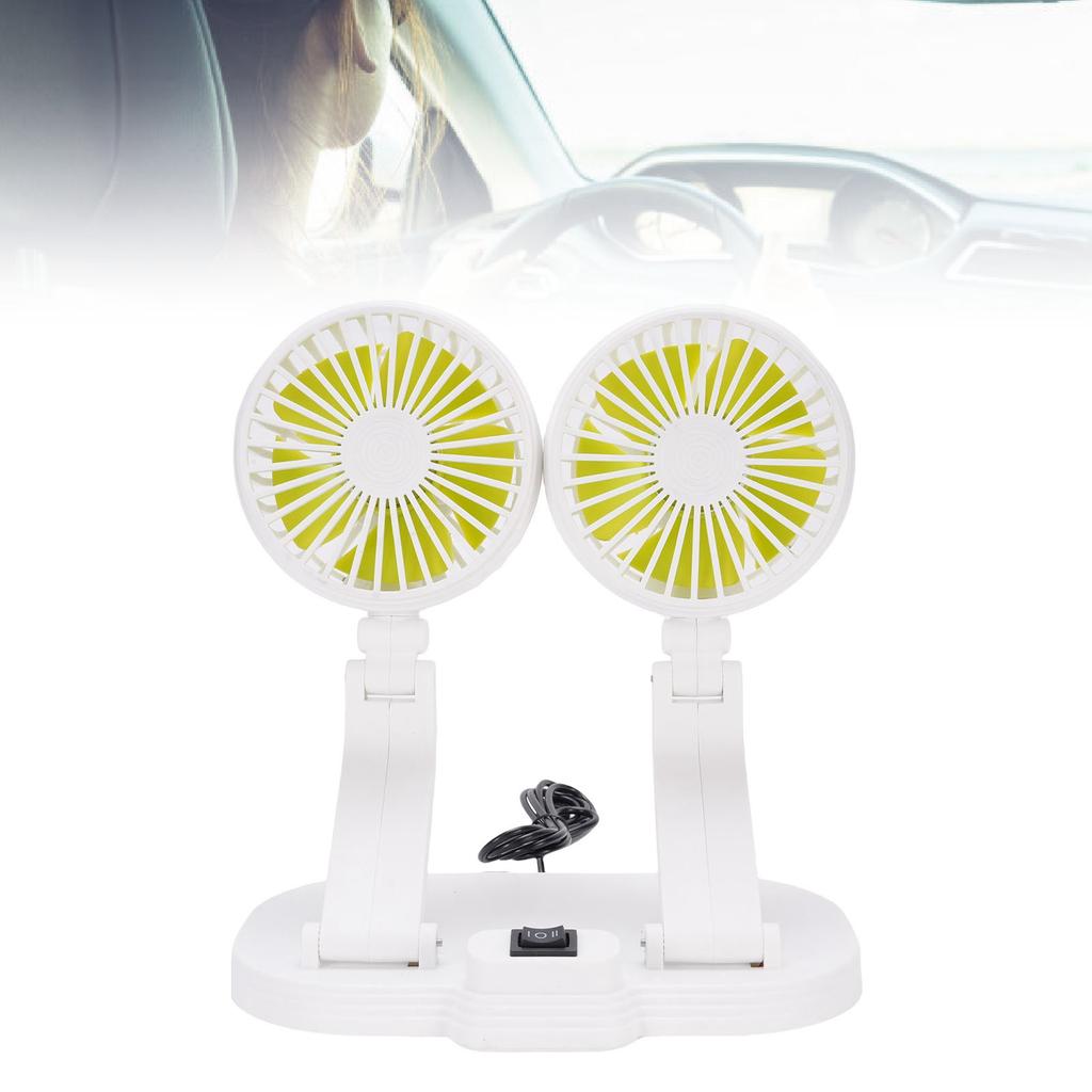   5V USB Car Cooling Fan 2 Speed Wind Quiet 360 Deg Rotatable Portable Dual Head Desk Fan for SUV RV Truck