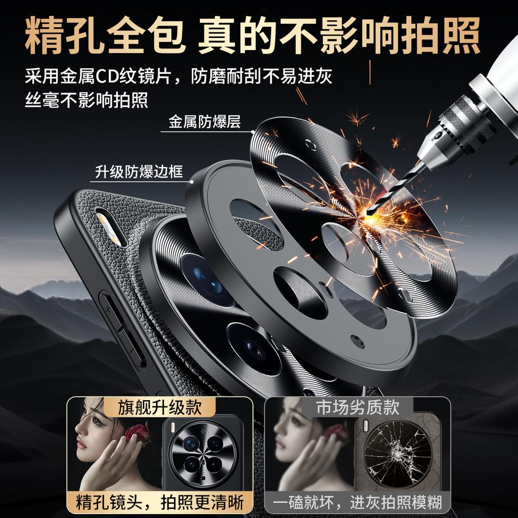 For Vivo x300S and X300 Ultra Litch Style Genuine Leather Case CD Pattern Full Camera Lens Protection Matte Soft TPU Cover