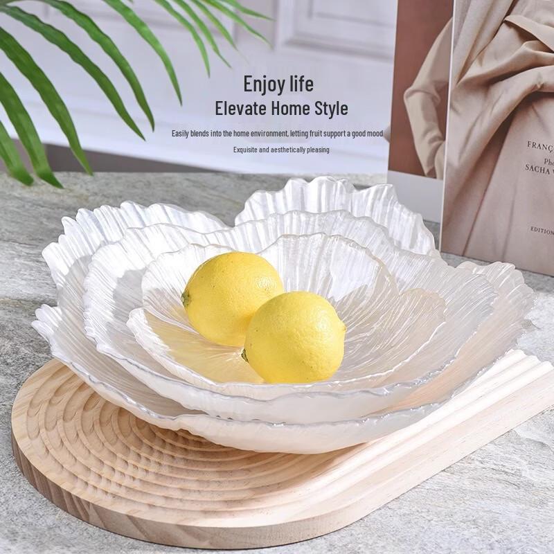 Ruhan Pearlescent White Floral Glass 3-Compartment Dumpling Plate