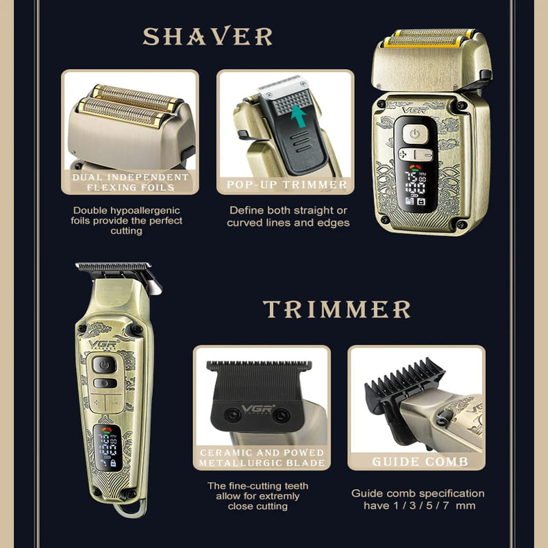 Men's Professional Hair Clipper IPX6 Waterproof and Rust-proof Metal Set Electric Shaver Rechargeable Long-lasting Lithium Battery Oily Hair Clipper