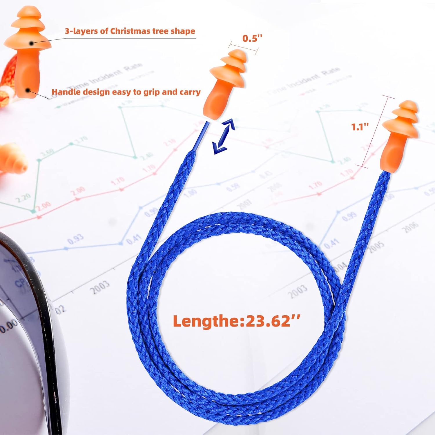 

ANDANDA Силиконовые беруши - 100 пар, Беруши с шнурком для шумоподавления при стрельбе, Многоразовые для снижения шума, 25 дБ NRR