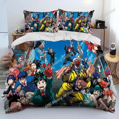 Anime My Hero Academia Izuku Deku Bettwäsche-Set 3D-Druck Geeignet für Schlafzimmer Bettbezug-Set Mit Kissenbezügen Kinder Heimtextilien
