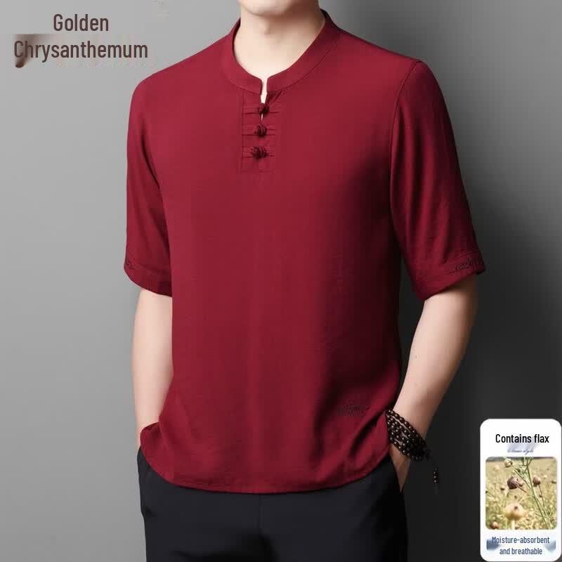 Men's Chinese Style Linen Blend Short Sleeve T-Shirt