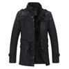 Giacca da moto da uomo Autunno/Inverno Slim con colletto alla coreana, lunghezza media, in pelle PU con bordatura in pelliccia
