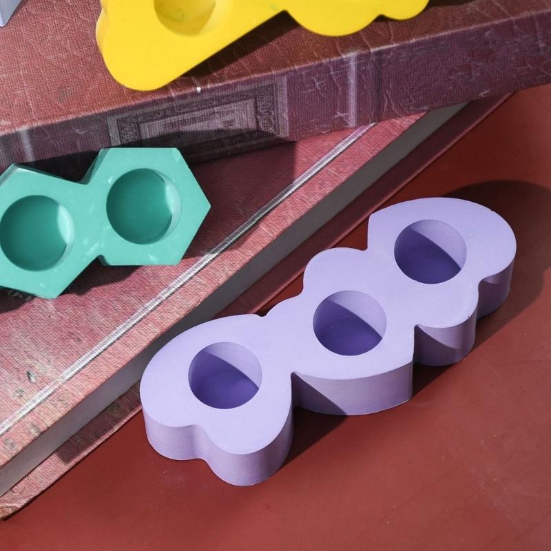 3 Hole Candle Holder Mold Flower Heart Candlestick Silicone Mould Concrete Resin Cast Molds for Wedding Valentines Day