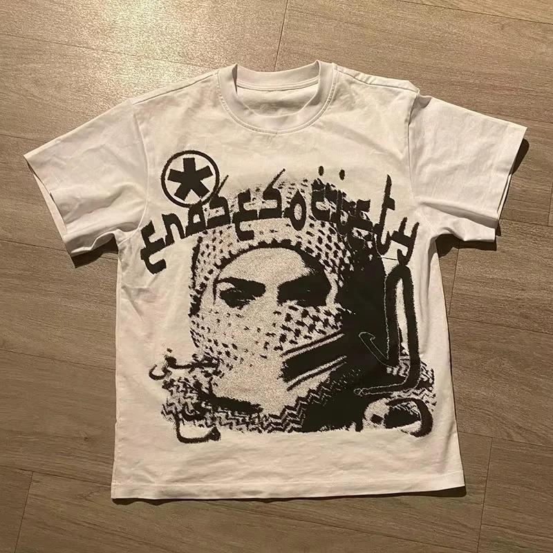 Y2K Streetwear Cotton T-shirt Harajuku Graphic Print Oversized Punk Short Sleeve T-shirt Rock Goth Retro Top Hip Hop Tee Fashion