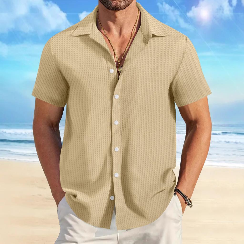 Fashion Shirt Men's Summer Men's Plaid Jacquard Office Loose Casual Shirt Short Sleeve
