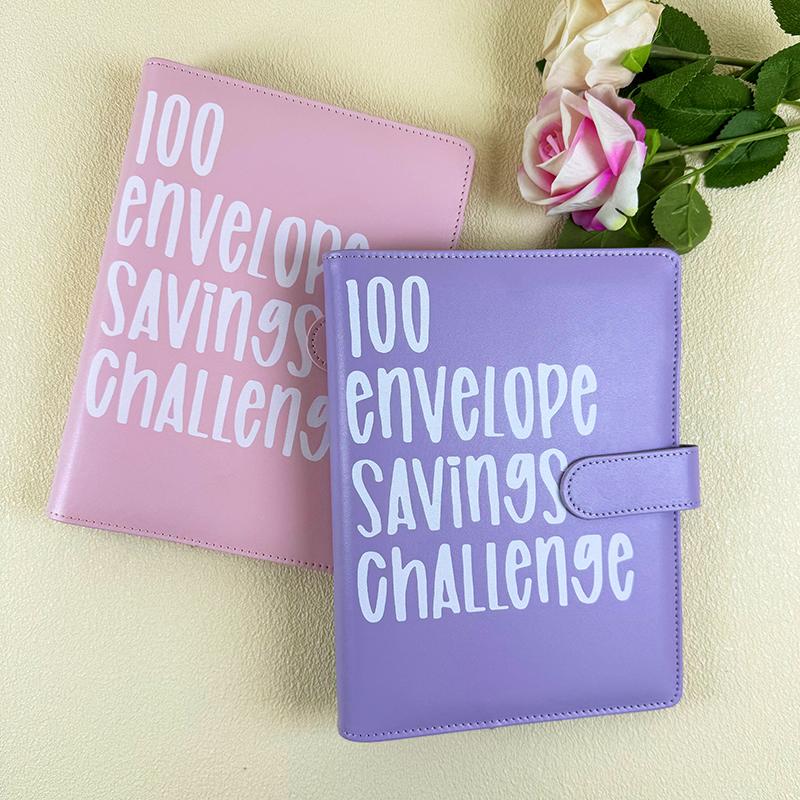 Custom Logo Lovers 100 Envelope Money Saving Challenge Loose-Leaf Budget Binder A5 PU Leather Storage Book with Kawaii PVC Cover
