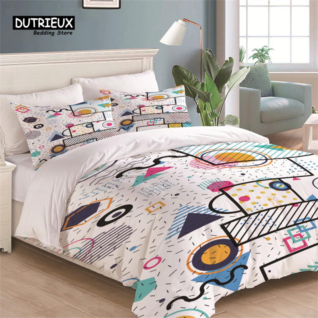 Comforter Geometric Bedding Set King Queen Size For Kids Adults Print Comforter Bedroom Decorative