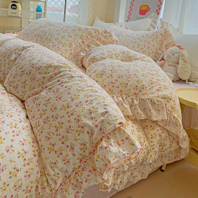 Conjunto de Cama Estilo Princesa Coreana Babados Florais Algodão Lavado Amigo da Pele Macio Capas de Edredom Conjunto Lençol Fronhas 3/4 Peças