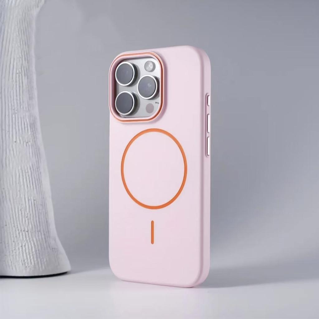 Ultrathin Simple Magsafe Phone Case for iPhone 16 15 14 Plus 13 12 Pro Max Matte Hit Color Lens Wireless Charging Hard PC Cover