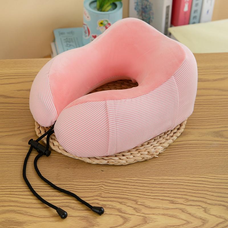 Plain Color Striped Memory Foam Neck Pillow & Travel Cushion