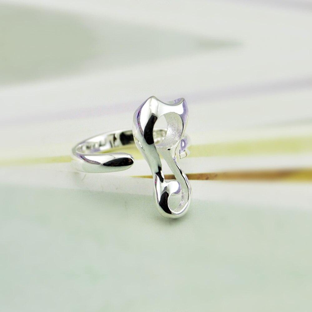 Inel de argint - Inel de pisică din argint 925 minimalist pentru femei Bijuterii drăguțe din argint Inel deschis Ajustare gratuită Cadou de aniversare