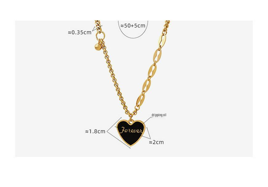 Chic Minimalist Women's Peach Heart Pendant Necklace: European & American Style, Sexy Layered Design with Drip Oil & Steel Beads