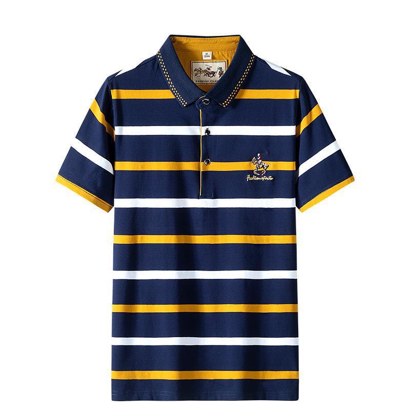 Tricou polo pentru bărbați, de vară, cu mânecă scurtă, brodat, lejer, cu dungi