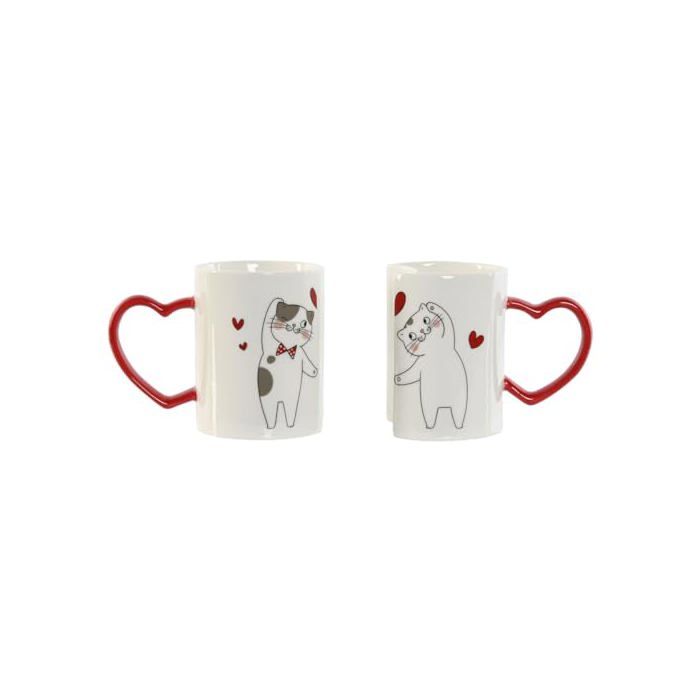 Lot de tasses Love - Home ESPRIT - 2 pièces - Blanc Rouge - Chats - 8x24x9,5 cm - Multicolore