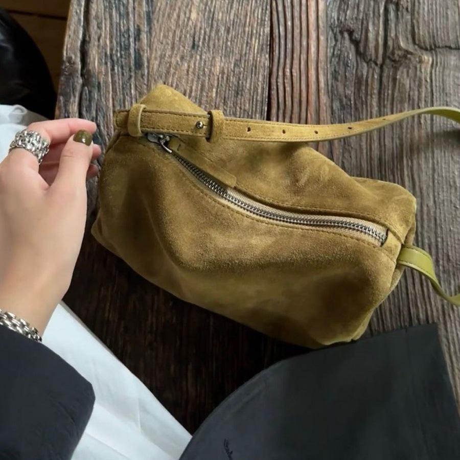 Barrel Shaped Suede Frosted Cowhide Underarm Bag For Women Luxury Designer Handbag Purse 2026 New In Fashion Shoulder Crossbody