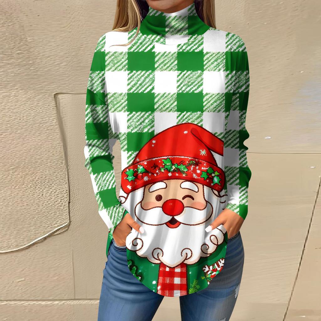 Tee Shirts For Women Fall Casual Long Sleeve Shirts Sweatshirt Vintage Printed High Neck Top Pullover