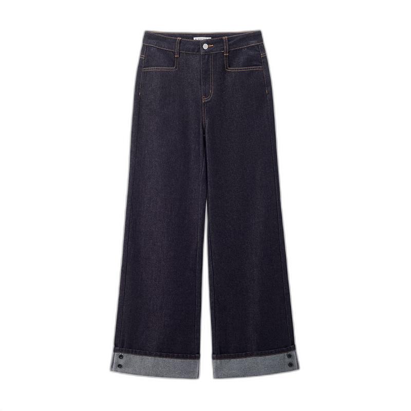 

Женские джинсы Giordano с высокой посадкой, широкими штанинами из необработанного денима M