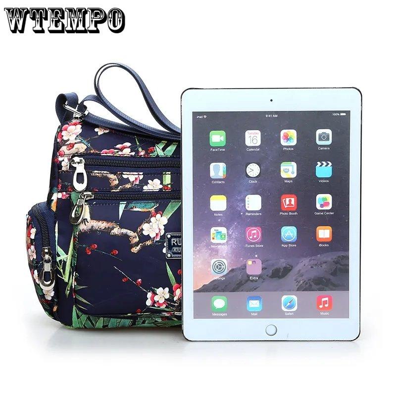 WTEMPO Kvinner Enkel Skulderveske med Blomstertrykk i Landlig Stil Europeisk og Amerikansk Stil Vintage Lettvekts Glidelås Messenger-vesker