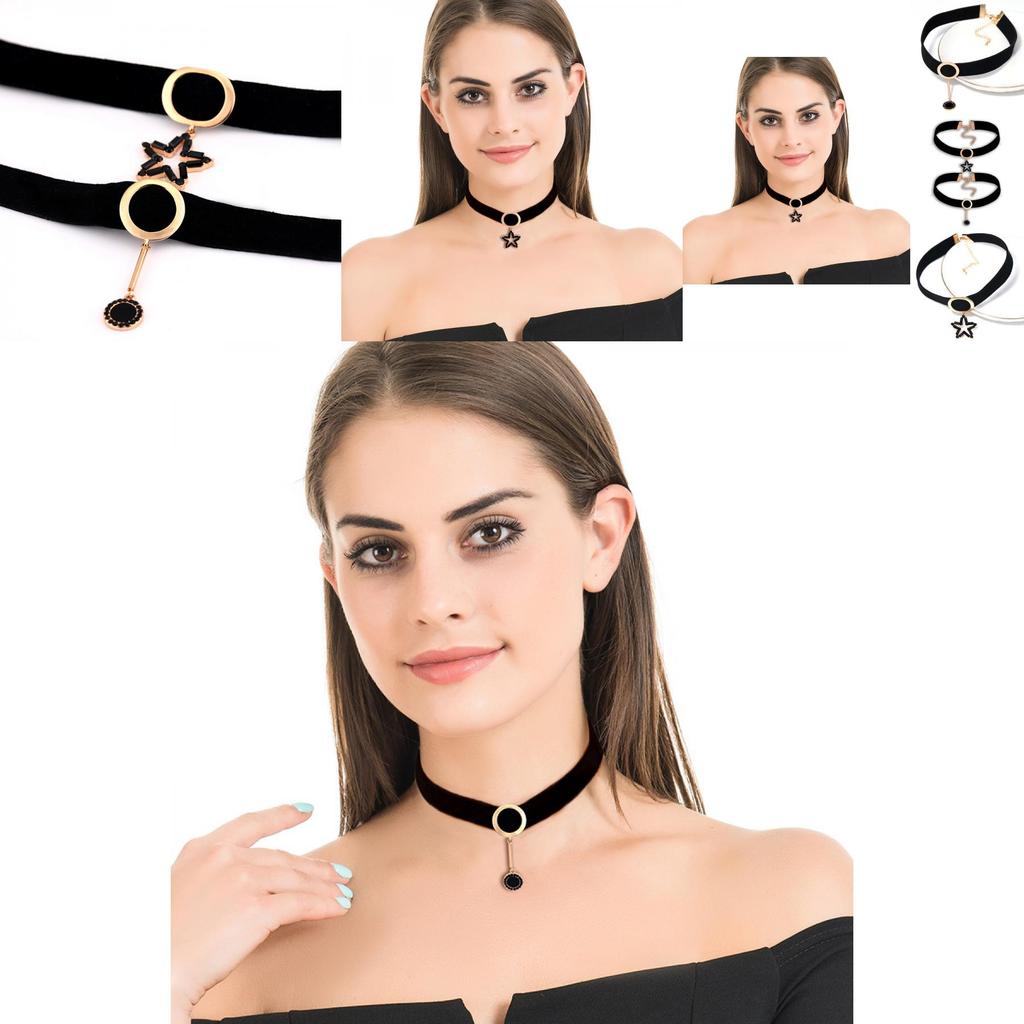 Stylish Black Choker Necklace For Women With Geometric Design And Rhinestone Accents