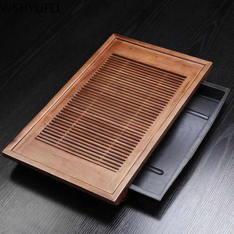 Chinese Traditional Drawer type Solid Wooden tea tray Household Tea table Teaware Organizer High Quality Double-use serving tray