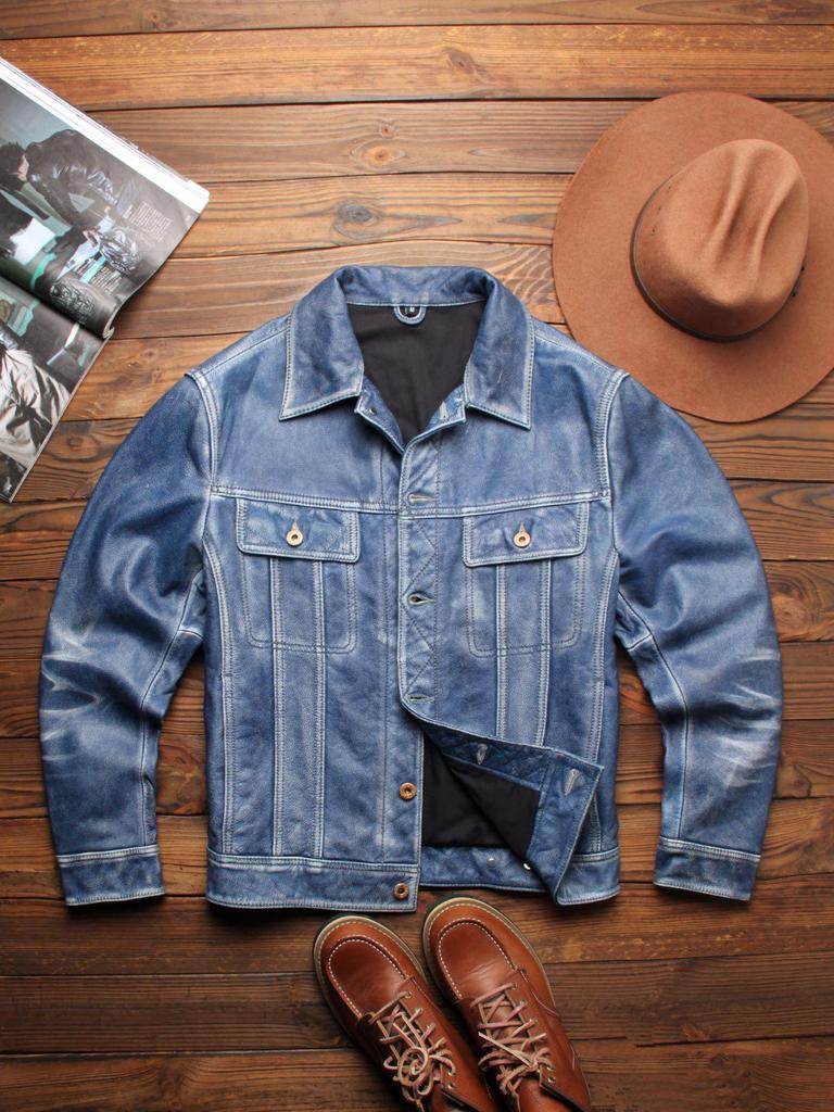 Men's Retro Stone Ground Leather Jacket - Storm Rider Cowhide Lapel Outerwear