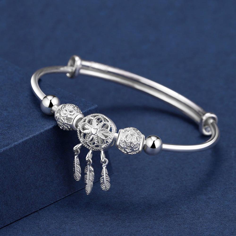 Women Silver Plated Minimalist Open Bangle Bracelet Unique Style Fashion Jewelry