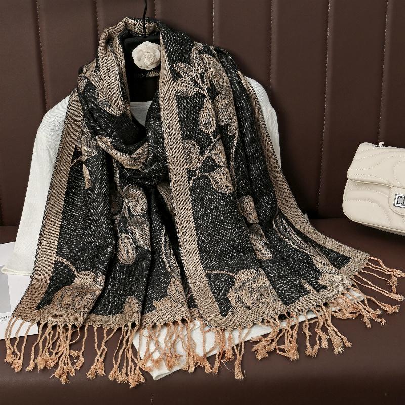 Luxury Tassel Blanket Design Thick Jacquard Pashmina Hijab Winter Warm Shawl Wrap Cashmere Scarf Women Neckerchief Poncho Stoles