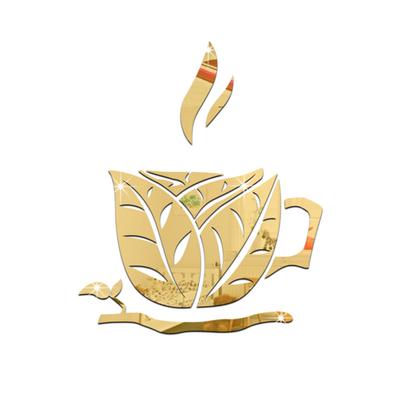 Creativo tazza di caffè foglia specchio fai da te adesivo da parete adesivo acrilico decorazioni per la casa