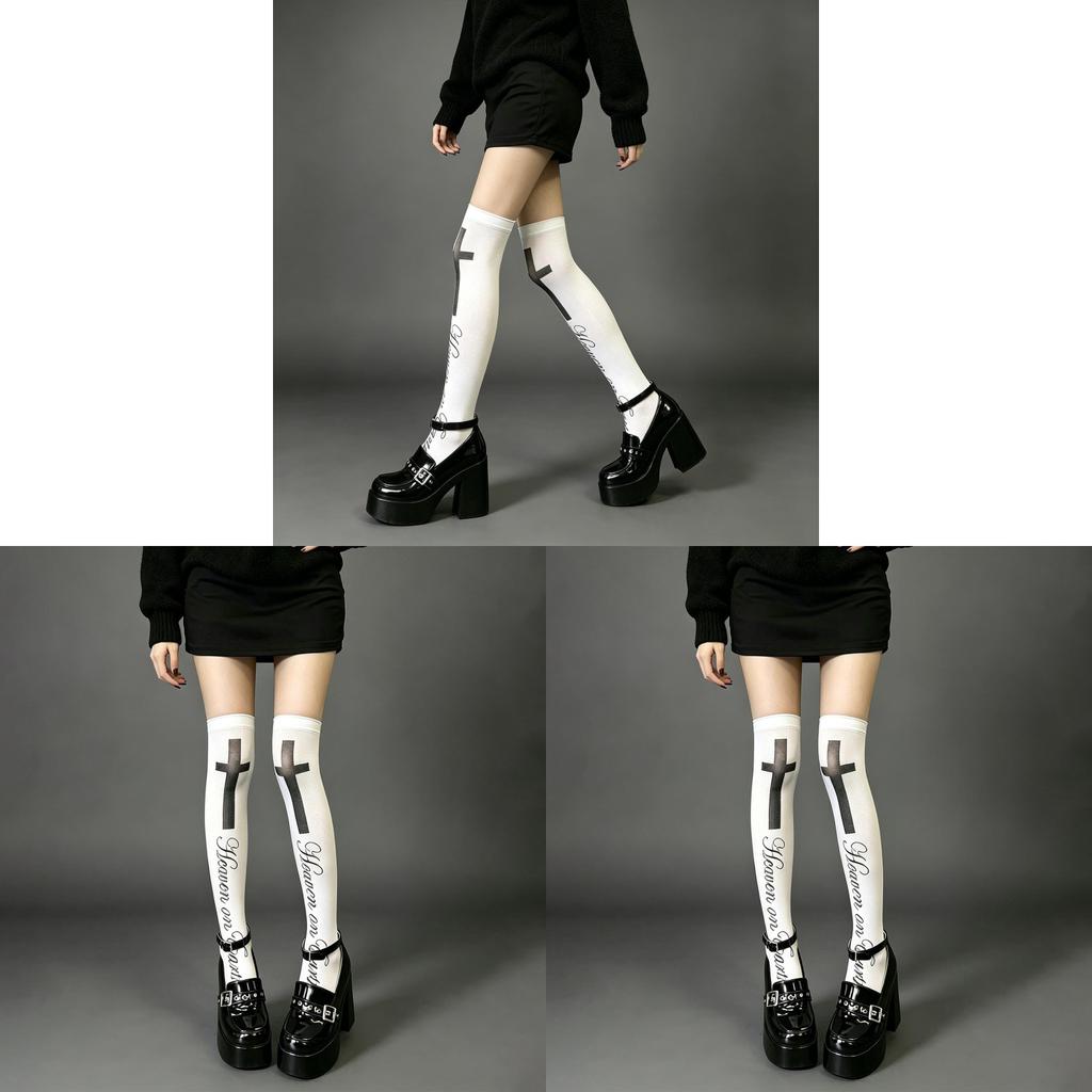 Cross Letter Print Overtheknee Socks With Velvet Fabric For Youth Women