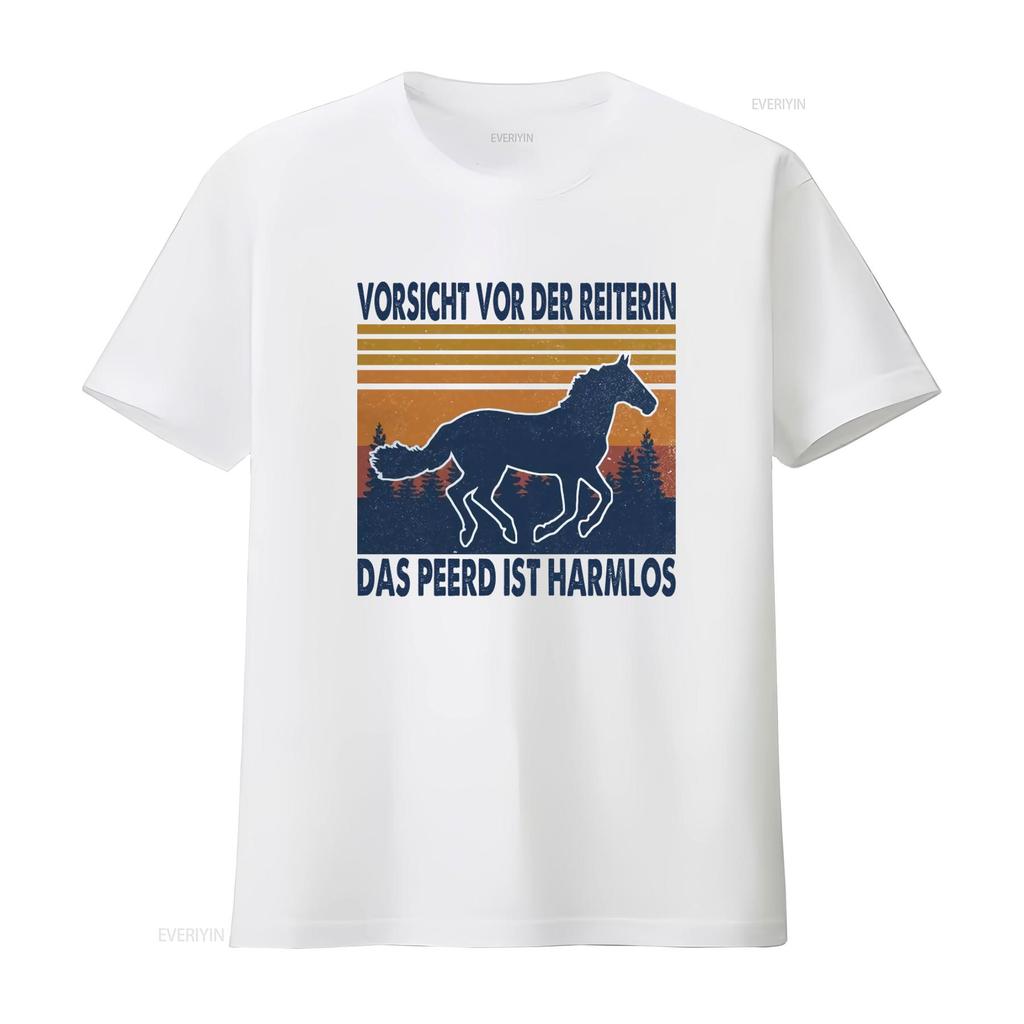Horse Vorsicht Vor Der Reiterin Das Pferd Ist Harmlos T Shirt Print vintage Washed Unisex Slightly Casual Top For Everyday Wear
