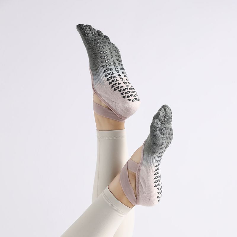 

Gradient Backless Cross Non-Slip Yoga Socks Women Solid Cotton Five-Finger Socks Sweat-Absorbent Deodorant Pilates Sports Toe Socks Green powder