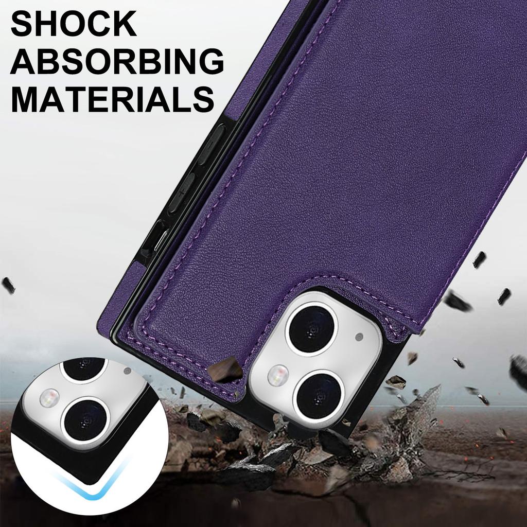 For iPhone 15 RFID Blocking Card Holder Back Cover Kickstand Phone Case with Shoulder Strap