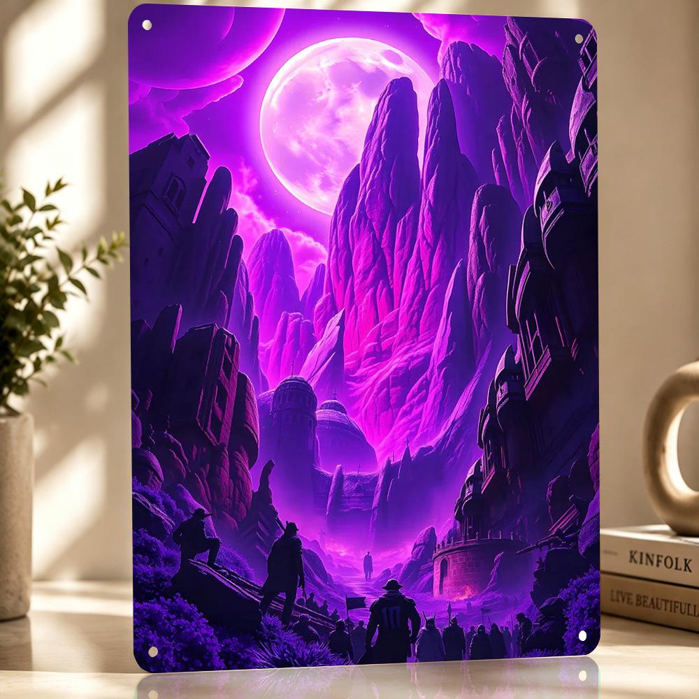 Purple Mountain Fantasy Personalized D Textured Metal Poster Wall Art Tinplate Sign for Decoration Room Decorating Interior