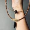 Tibetan-Style Wooden Leather Choker Necklace with Retro Earrings