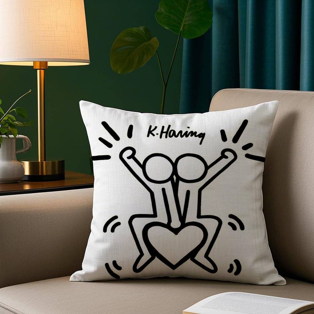 Funny K-Keith H-Harings Art Pillow Case Short Plush Print Cushion Cover Square Throw Pillow Covers Sofa Home Decor