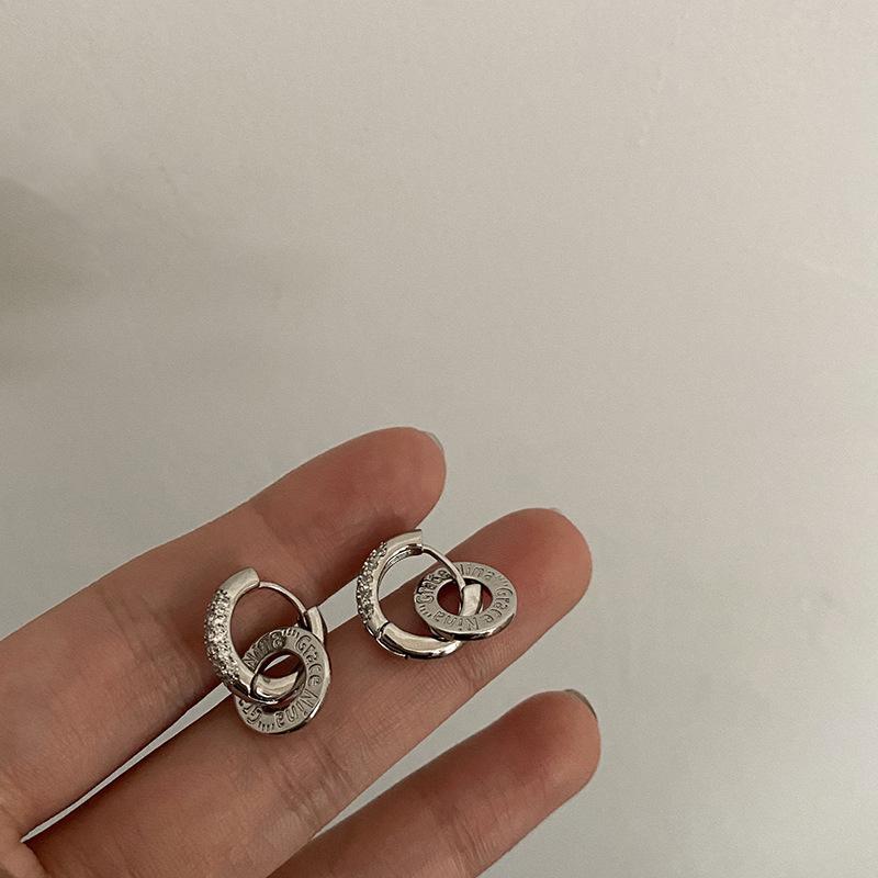 

Dual-wear Diamond Double Ring Earrings Fashion Niche Design 100% Match High-end Temperament Women s Creative Gift Earrings