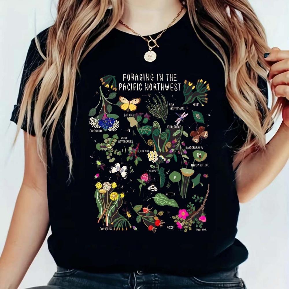 Vintage Botanická Grafická Trička Pánské Dámské Unisex Houbová Kouzelnická Polička Potisk Ležérní Krátký Rukáv Letní Top Trička
