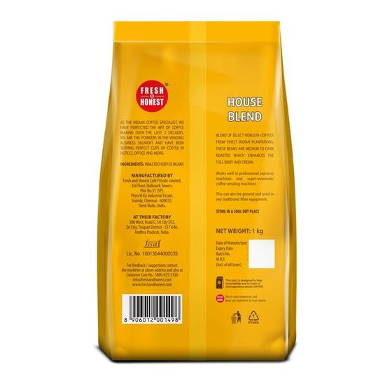 Fresh & Honest House Blend | Roasted Coffee Beans | Medium Dark Roast | Robusta | 1Kilo