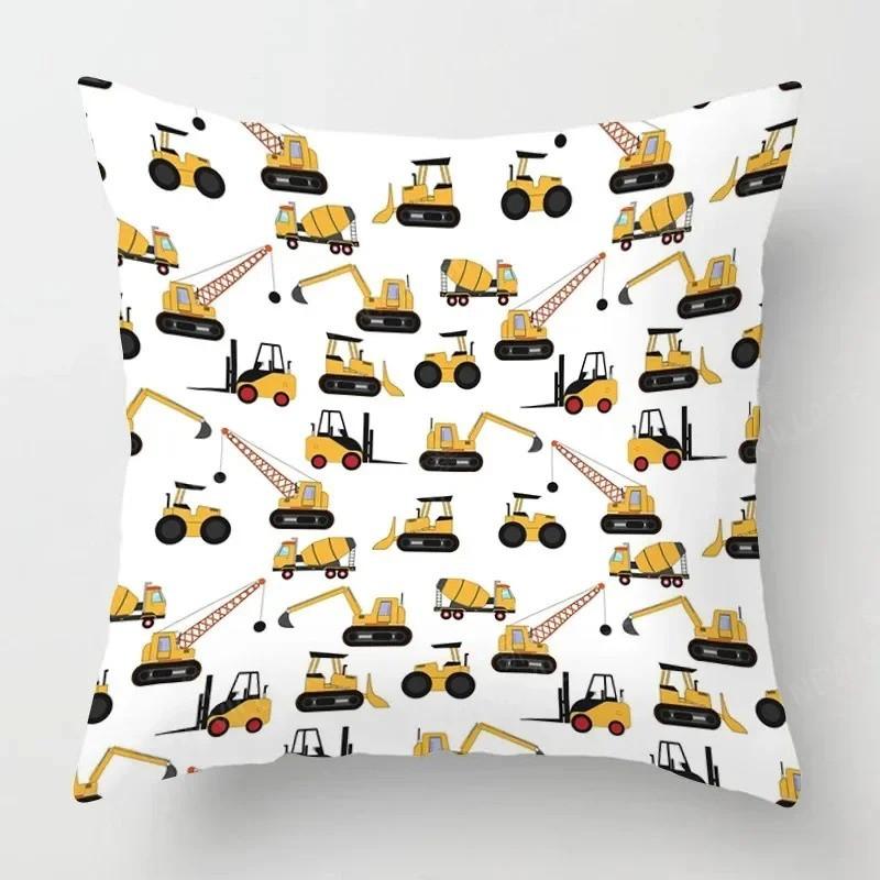 Decoration Cute Building Vehicle and Country Pattern Pattern Cushion Cover Suitable for Sofa Bedroom Car Pillow Cover