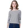 2023 Spring Women's One-Shoulder Black & White Striped Long Sleeve T-Shirt
