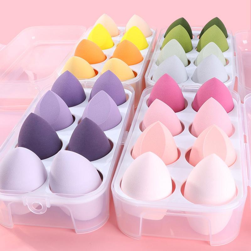 Gradient Makeup Sponge Set with 8-Compartment Storage Box - Beauty Tool for Foundation Application