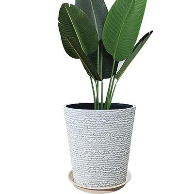 Glynislife Grand Pot de Fleurs Élégant avec Soucoupe, Grand Pot en Plastique Léger pour Intérieur et Extérieur, Profond, 42 cm de Haut, avec Trous de Drainage, Ho