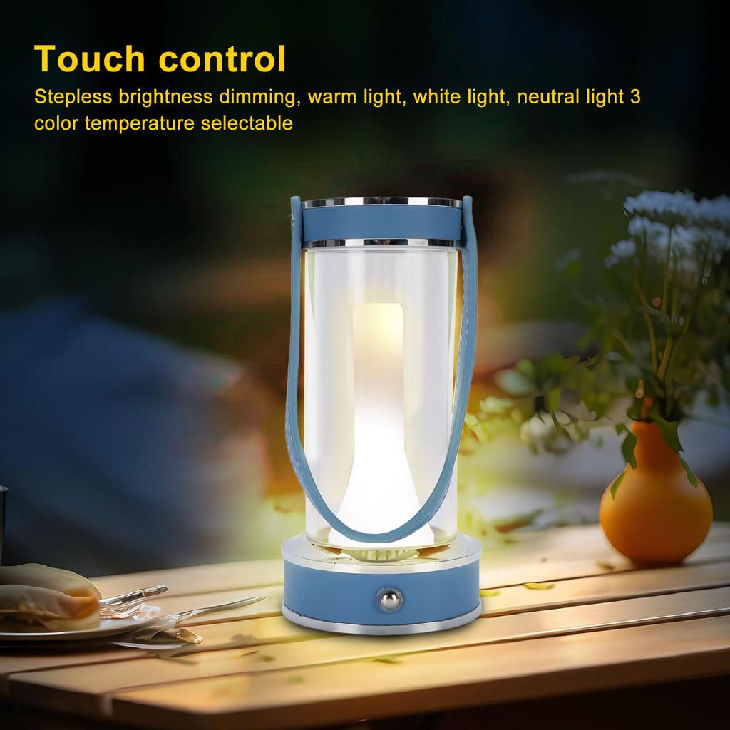 Cordless Table Lamp LED 3 Color Stepless Dimmable Rechargeable Portable Touch Table Lamp with PU Leather Handle for Bedroom Camping