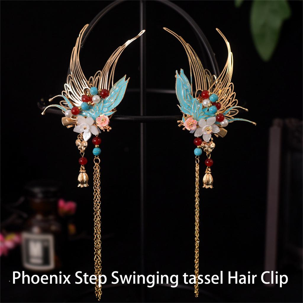 Vlásenka s květinou Fénix s třásněmi Filigránové Buyao pro ženy Dívka Buyao pro tradiční pokrývky hlavy Vlasové šperky