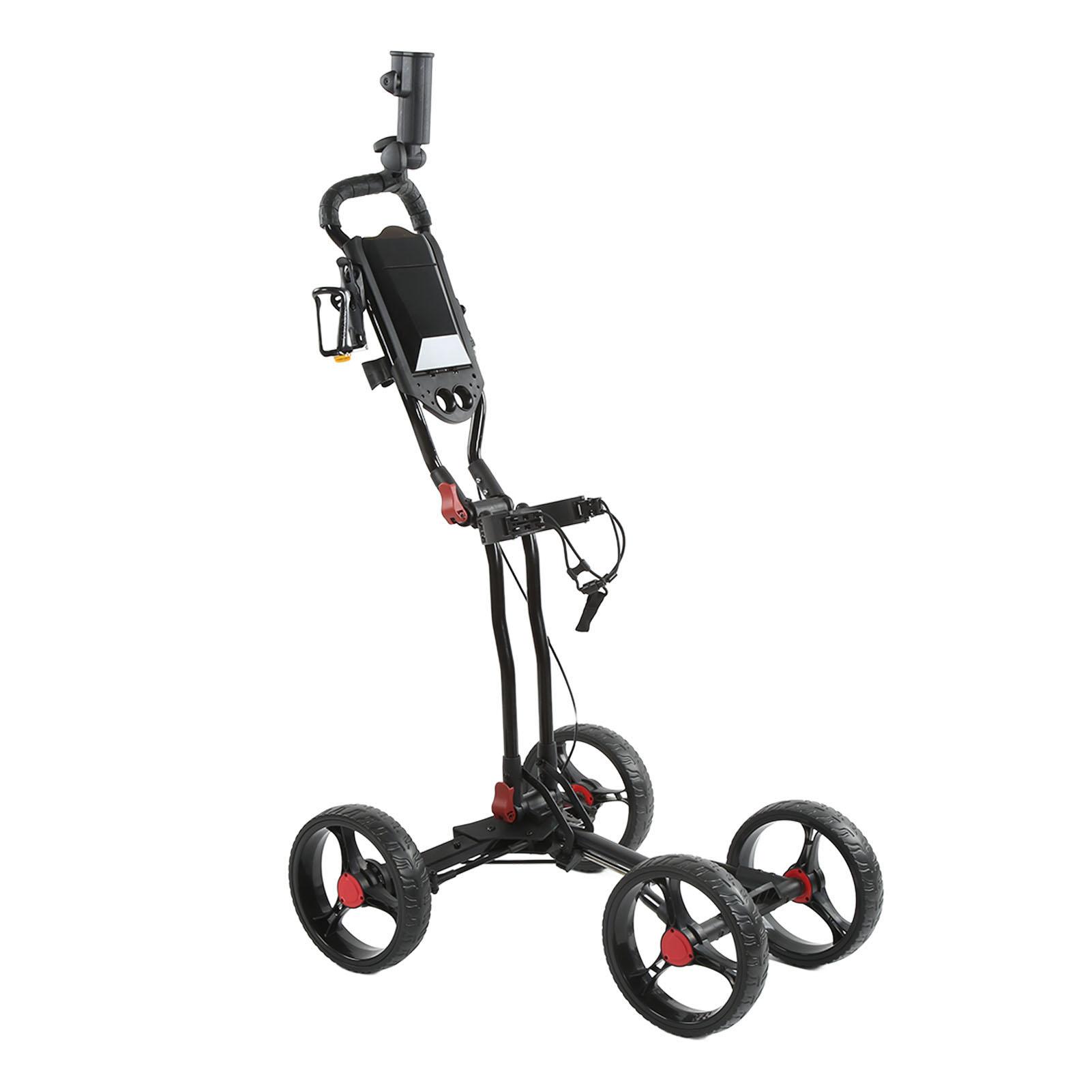 Golf Push Cart Folding 4 Wheel Trolley Lightweight Compact Caddy with Umbrella Cup Holder