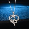 Mom I Love You Engraved Double Heart Pendant Necklace with Sparkling Stone Border Sentimental Mother Jewelry for Women