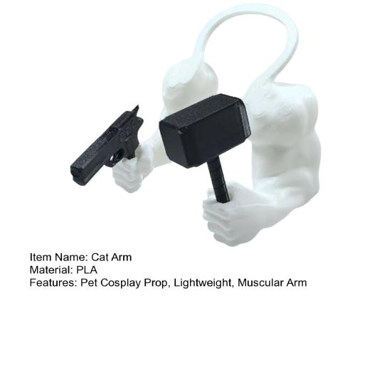 Cat Muscle Arm for Pet Cosplay 3D Printed Cat Neck Arm Funny Pet Prop Muscular Arm Holding Hammer for Halloween Costume Birthday Party Dress-up