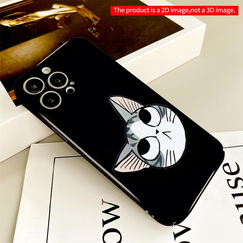 2DFlat Cute Cartoon Cat Face Design All inclusive film hard iPhone case, compatible with iPhone 18 Pro Max 17 16 15 14 13 12 11